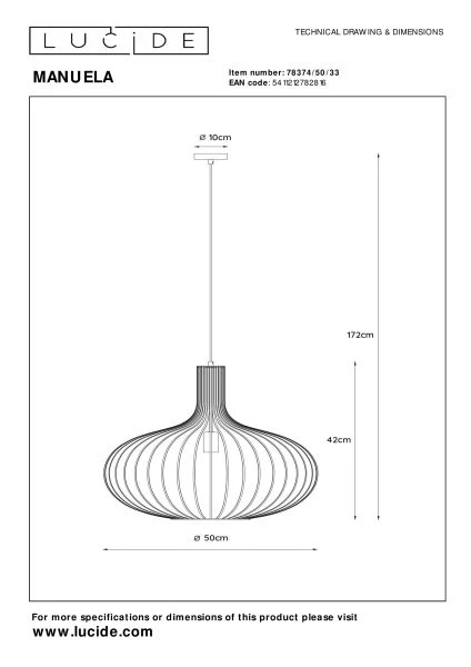 Lucide MANUELA - Pendant light - Ø 50 cm - 1xE27 - Green - technical